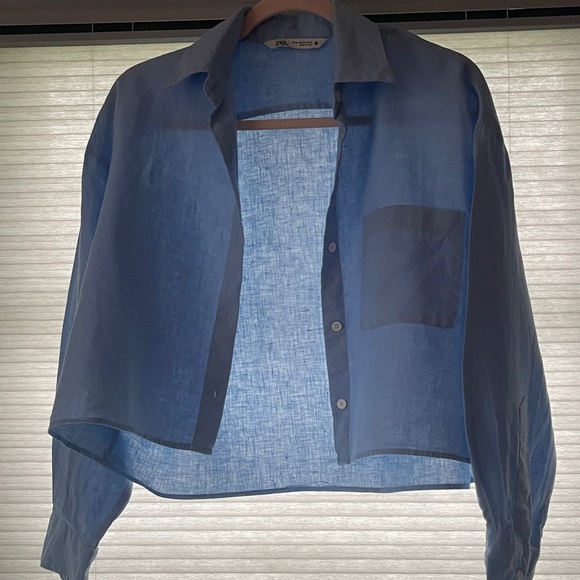 ZARA // CROP BUTTON UP TOP LINEN BLEND - Picture 3 of 7
